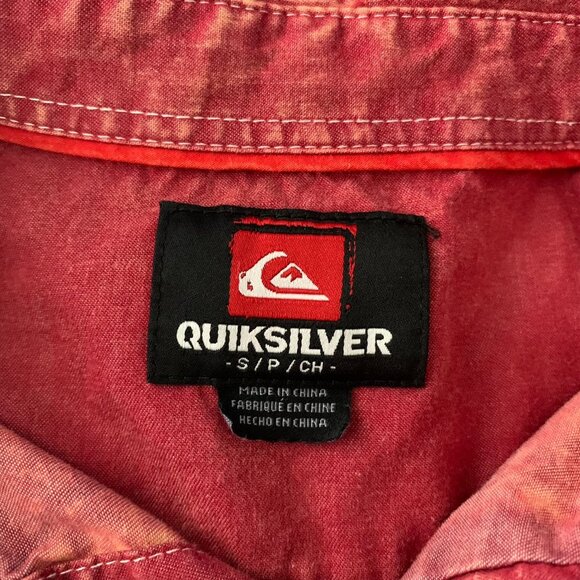 Quiksilver Button Up Long Sleeve Shirt S Red Acid Wash Pocket Collar Cotton - Picture 8 of 8